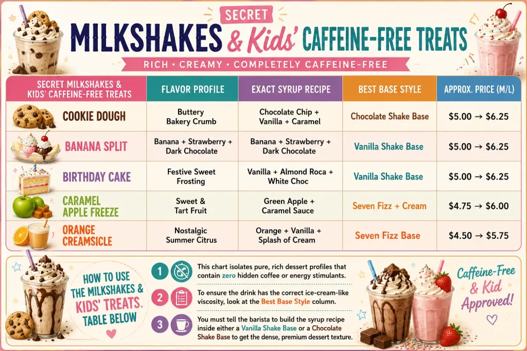Secret Hub 7 How to Use the Milkshakes Kids Treats Table Below