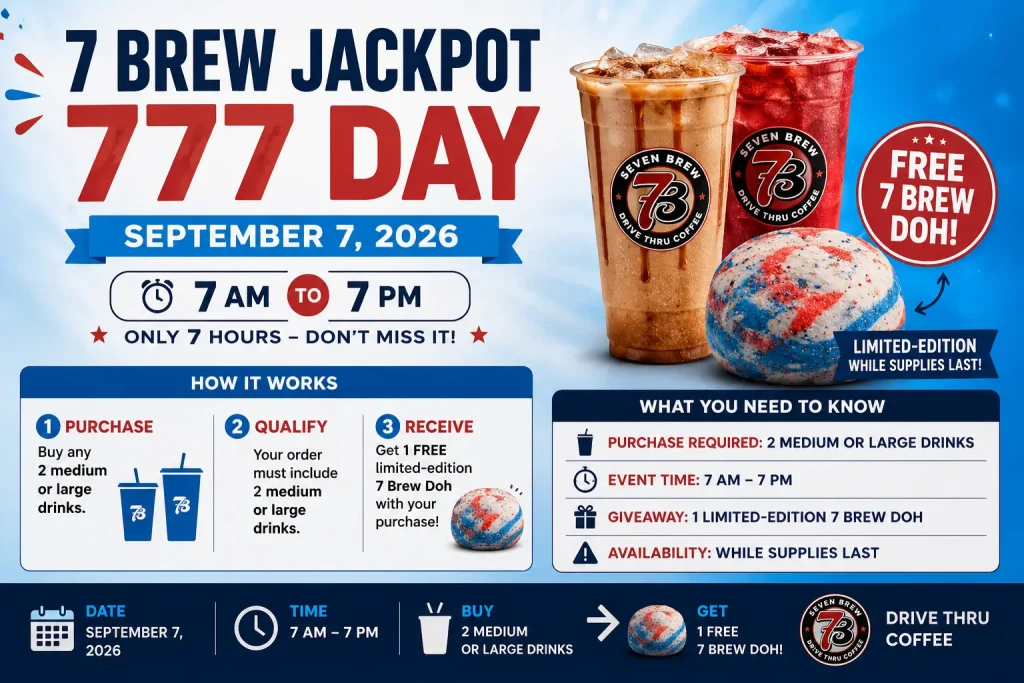 7 Brew Jackpot 777 1 7 Brew Jackpot 777 Day September 7, 2026: Free 7 Brew Doh