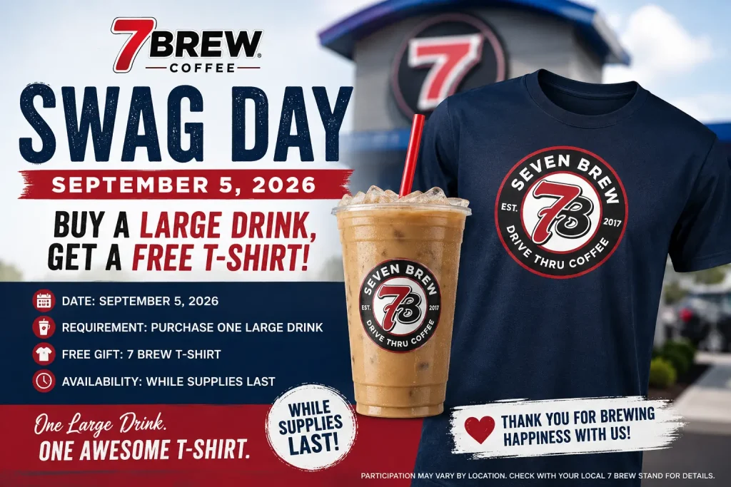 7 Brew Swag Day September 5, 2026:Free T-Shirt With a Large Drink 1 7 Brew Swag Day September 5, 2026: Free T-Shirt With a Large Drink