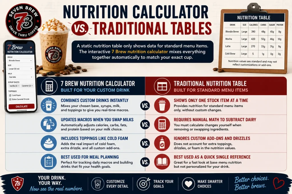7 Brew Nutrition Calculator 3 Infographic Nutrition Calculator vs. Traditional Tables